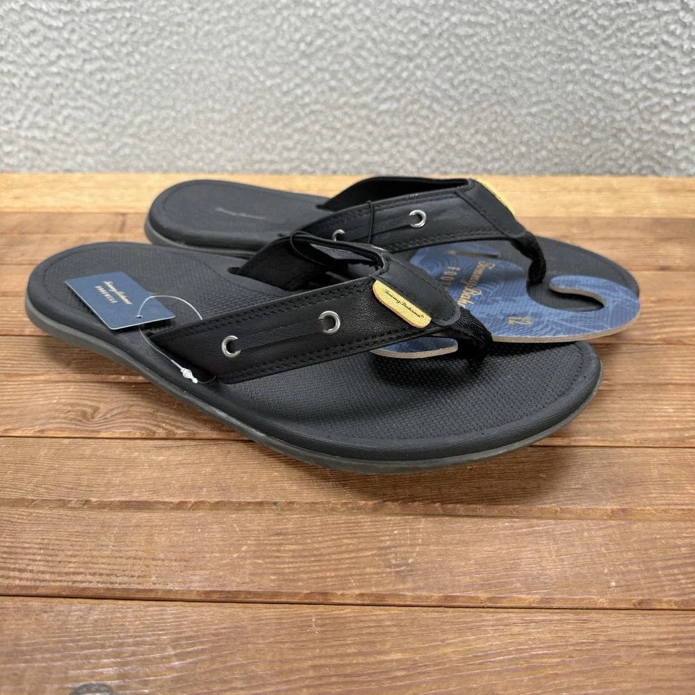 Tommy Bahama Sandals Mens 12 Black TBF Coast Flip Flops Beach Summer Casual NEW